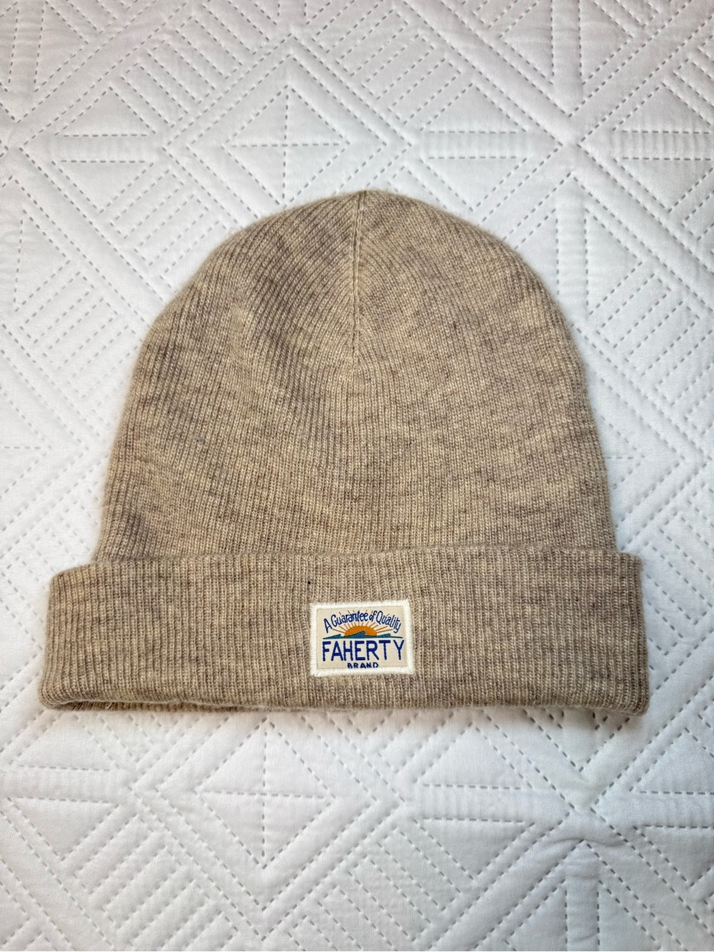 Faherty Core Logo Beanie Hat Unisex O/S Heathered Tan